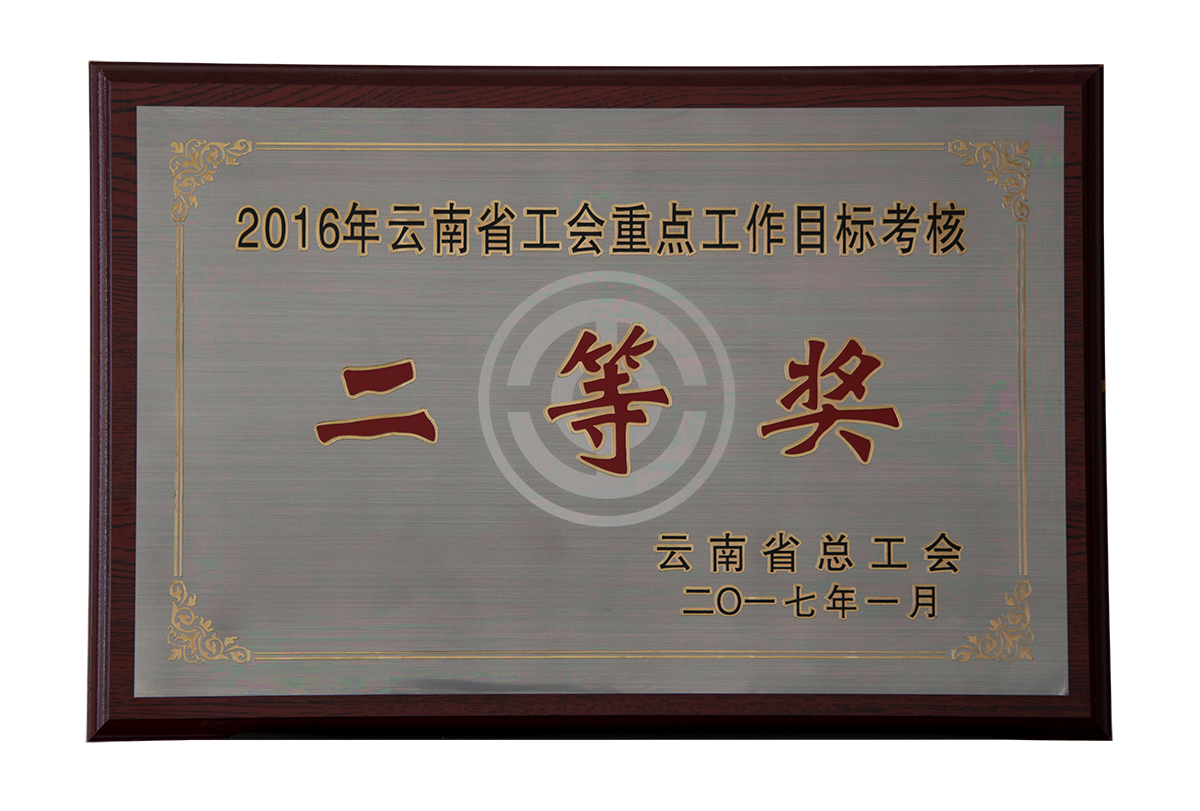 2016年云南省工會(huì)重點(diǎn)工作目標(biāo)考核二等獎(jiǎng)